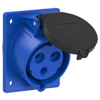 Pin and Sleeve Receptacle Outlet Devices 888-1229-NS IEC 60309 Panel Mount Receptacle Angled Type, IP44 Rated, 30A 250V, 32A 220-250V, 6H, IEC 309 International Pin and Sleeve Devices   